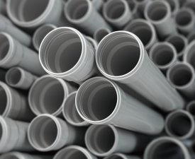 PVC plastic pipes and tubes background. 3d illustration